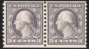 Sale 1240, Lot 452, 1912-15 Washington-Franklin Issue (Scott 405-461), 3c Violet, Coil (456) Sale 1240, Lot 452, 1912-15 Washington-Franklin Issue (Scott 405-461)