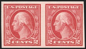 Sale 1240, Lot 457, 1912-15 Washington-Franklin Issue (Scott 405-461), 2c Carmine, Ty. I, Imperforate Coil (459) Sale 1240, Lot 457, 1912-15 Washington-Franklin Issue (Scott 405-461)