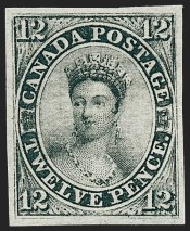 Canada, 1851, 12p Black on Laid Paper(Scott 3; SG 4)Sold by Siegel International October 2021 for $253,700