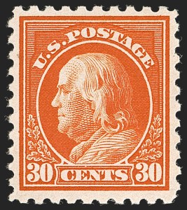 Sale 1245, Lot 1869, 1913-15 Washington-Franklin Issues (Scott 424-461), 30c Orange Red (439) Sale 1245, Lot 1869, 1913-15 Washington-Franklin Issues (Scott 424-461)