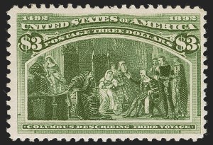 Sale 1247, Lot 386, 1893 Columbian Issue (Scott 230-245), $3.00 Yellow Green, Columbian (243) Sale 1247, Lot 386, 1893 Columbian Issue (Scott 230-245)