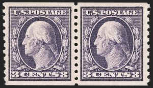 Sale 1247, Lot 587, 1913-17 Washington-Franklin Issues (Scott 424-480), 3c Violet, Coil (445) Sale 1247, Lot 587, 1913-17 Washington-Franklin Issues (Scott 424-480)