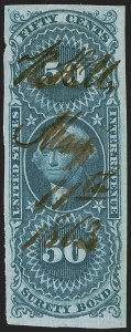 Sale 1251, Lot 1674, Revenues, 50c Surety Bond, Blue, Imperforate (R63a) Sale 1251, Lot 1674, Revenues