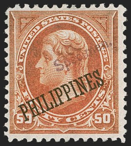 Sale 1254, Lot 593, The Mulholland Collection of Specimens - Columbians thru Back-of-Book, Possessions, PHILIPPINES, 1900, 1c-50c "Specimen" Ovpt. Ty. E, Special Printing (213SP-217SP, 218SP-219SP) Sale 1254, Lot 593, The Mulholland Collection of Specimens - Columbians thru Back-of-Book, Possessions