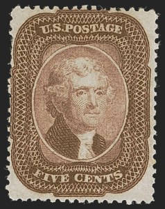 Sale 1278, Lot 3175, 1857-60 Issue and 1857 Reprint (Scott 18-47), 5c Brown (29) Sale 1278, Lot 3175, 1857-60 Issue and 1857 Reprint (Scott 18-47)