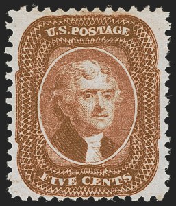 Sale 1278, Lot 3203, 1857-60 Issue and 1857 Reprint (Scott 18-47), 5c Orange Brown, Reprint (42) Sale 1278, Lot 3203, 1857-60 Issue and 1857 Reprint (Scott 18-47)