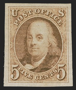 Sale 1290, Lot 1009, Essays, Proofs and Specimens, 5c Red Brown, Large Die Proof on Bluish Laid Paper (1P1d) Sale 1290, Lot 1009, Essays, Proofs and Specimens