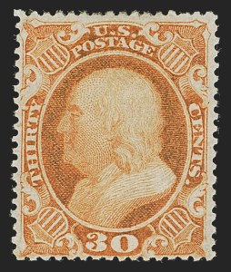 Sale 1290, Lot 1124, 1857-60 Issue (Scott 18-39), 30c Orange (38) Sale 1290, Lot 1124, 1857-60 Issue (Scott 18-39)