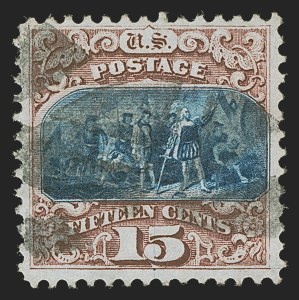 Sale 1290, Lot 1219, 1869 Pictorial Issue (Scott 112-122), 15c Brown & Blue, Ty. I (118) Sale 1290, Lot 1219, 1869 Pictorial Issue (Scott 112-122)