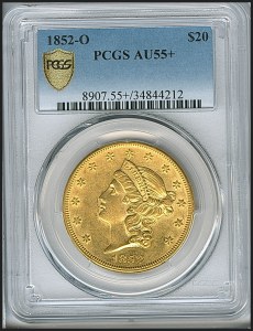 Liberty Double Eagle, $20, 1852 - O, 8907, Obverse