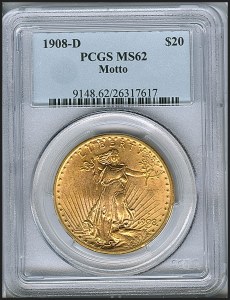 Saint-Gaudens Double Eagle, $20, 1908 - D, 9148, Obverse
