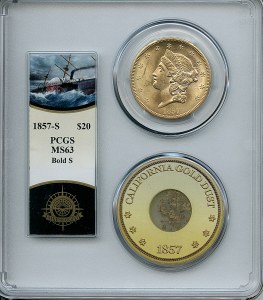 Liberty Double Eagle, $20, 1857 - S, 670715, Obverse