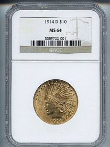 Indian Eagle, $10, 1914 - D, 8876, Obverse