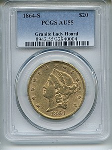 Liberty Double Eagle, $20, 1864 - S, 8942, Obverse