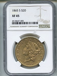 Liberty Double Eagle, $20, 1865 - S, 8944, Obverse