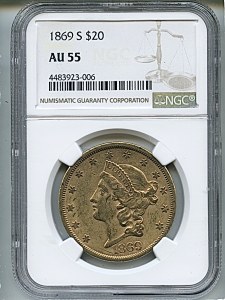 Liberty Double Eagle, $20, 1869 - S, 8956, Obverse