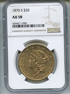 Liberty Double Eagle, $20, 1870 - S, 8959, Obverse