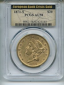 Liberty Double Eagle, $20, 1871 - S, 8962, Obverse