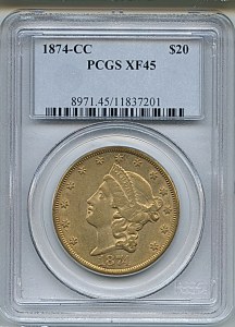 Liberty Double Eagle, $20, 1874 - CC, 8971, Obverse