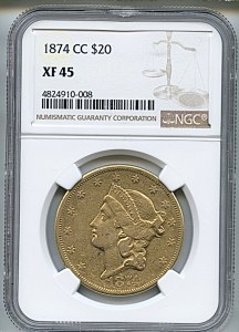Liberty Double Eagle, $20, 1874 - CC, 8971, Obverse