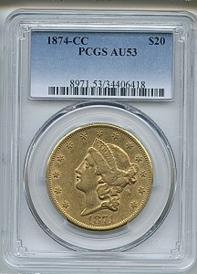 Liberty Double Eagle, $20, 1874 - CC, 8971, Obverse