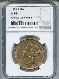 Liberty Double Eagle, $20, 1874 - S, 8972, Obverse