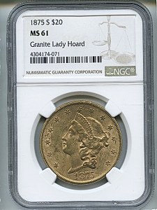 Liberty Double Eagle, $20, 1875 - S, 8975, Obverse
