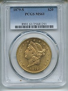 Liberty Double Eagle, $20, 1879 - S, 8991, Obverse