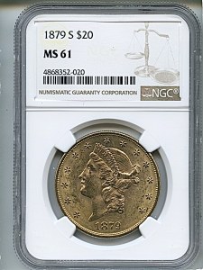 Liberty Double Eagle, $20, 1879 - S, 8991, Obverse