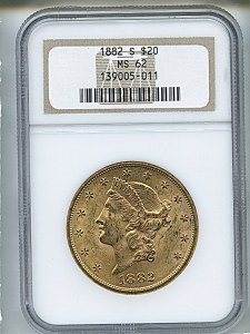 Liberty Double Eagle, $20, 1882 - S, 8998, Obverse