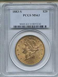 Liberty Double Eagle, $20, 1883 - S, 9000, Obverse