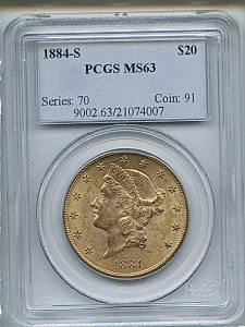 Liberty Double Eagle, $20, 1884 - S, 9002, Obverse
