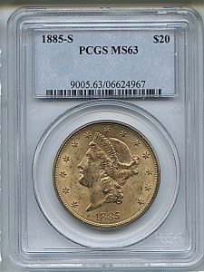 Liberty Double Eagle, $20, 1885 - S, 9005, Obverse
