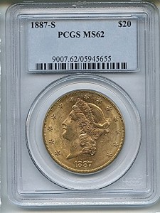 Liberty Double Eagle, $20, 1887 - S, 9007, Obverse