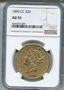 Liberty Double Eagle, $20, 1890 - CC, 9014, Obverse