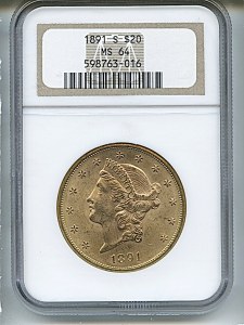 Liberty Double Eagle, $20, 1891 - S, 9018, Obverse
