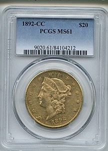 Liberty Double Eagle, $20, 1892 - CC, 9020, Obverse