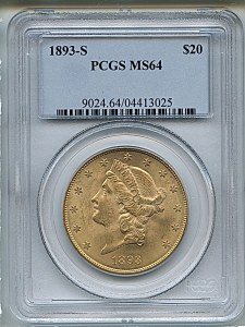 Liberty Double Eagle, $20, 1893 - S, 9024, Obverse