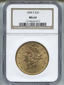 Liberty Double Eagle, $20, 1898 - S, 9034, Obverse