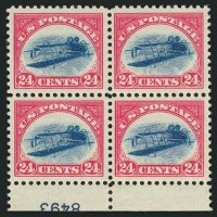 Unique Inverted "Jenny" Plate BlockSold by Siegel in 2005Realized $2,970,000